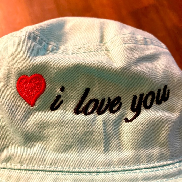 NWT Cynthia Rowley Turquoise “I love you” bucket hat children size/ small adult - Picture 5 of 7